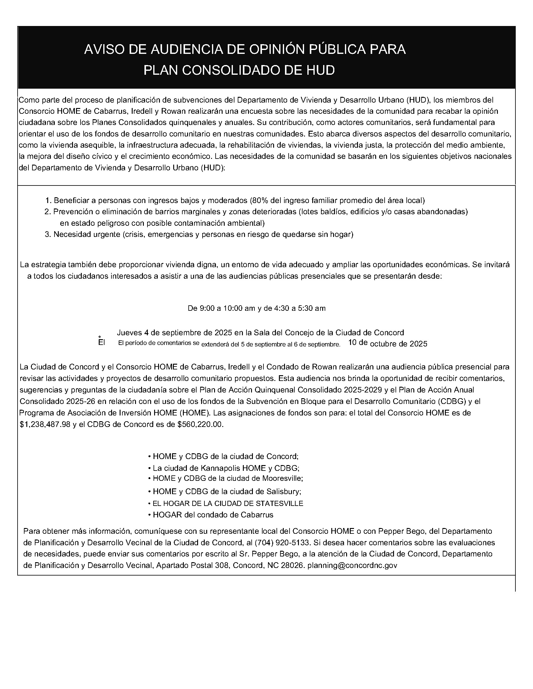 Spanish notice of public input opportunity