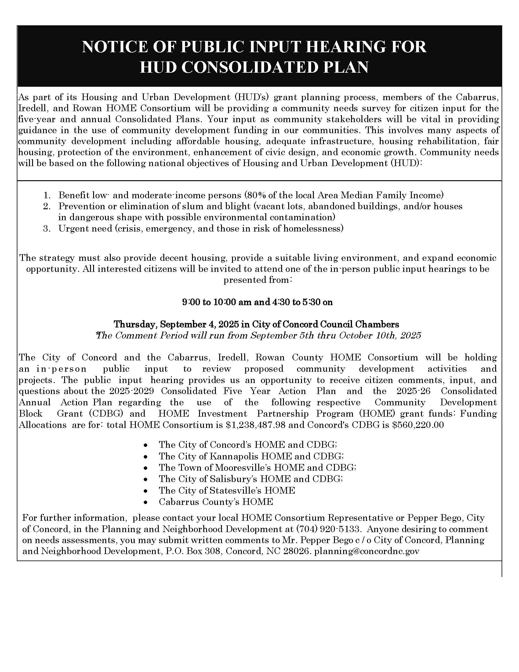 Notice of Public Input Opportunity on Sept. 4